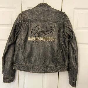 Genuine Harley-Davidson Leather Moto Biker Jacket Embroidered Back Logo Sz S